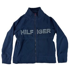Tommy Hilfiger Sports Fleece Full Zip‎ Sweater Men's Small Spell Out Blue